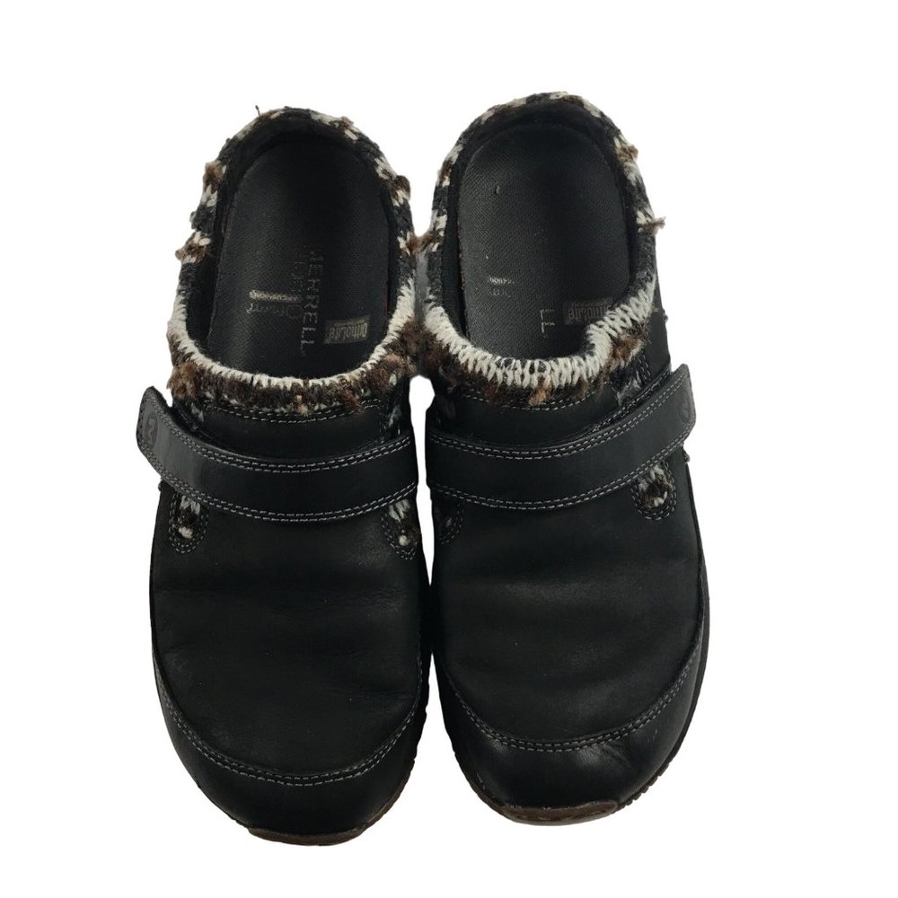 MERRELL ENCORE SCOOP BLACK LEATHER KNIT CUFF ORTHOLITE CLOGS J66236 WOMENS 7 - Picture 7 of 8
